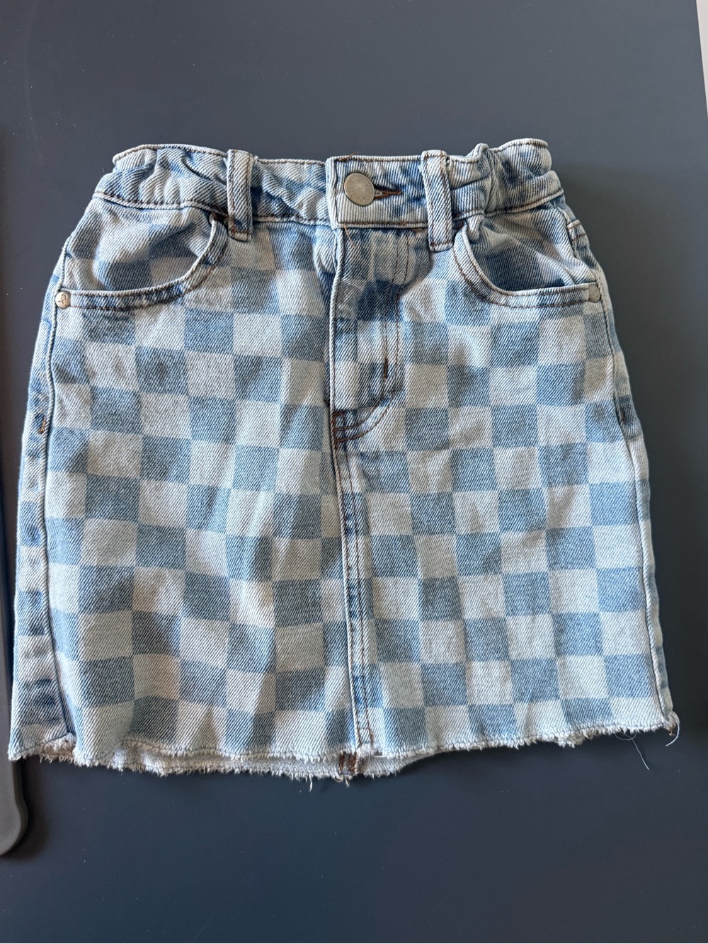 Girls, Art Class Light Blue Checkered Denim Skirt, size M (7/6)